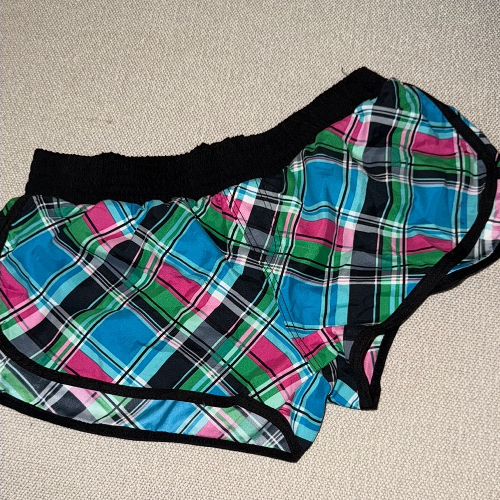 Hula Honey Blue and Pink Plaid Athletic Shorts